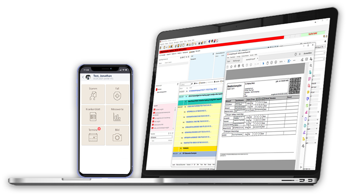 Smartphone und Laptop mit Arzt-Software Medical Office